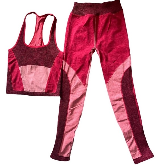 FP Movement Red & Marled Pink Color-block Tank Top High Rise Legging Set - Picture 3 of 8